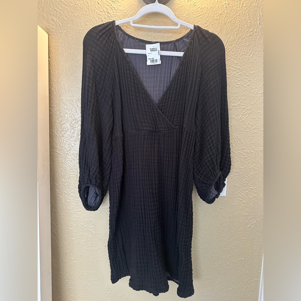 Black Textured V-Neck Dress